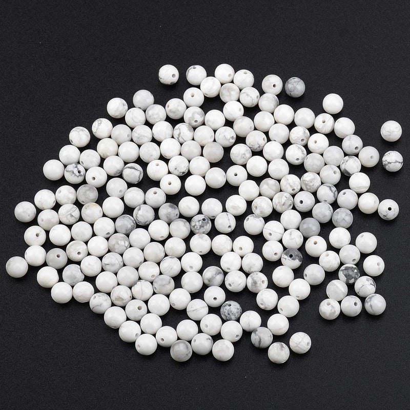 LPBeads 200Pcs Polished 6mm Round Natural White Howlite Gemstone Loose Beads with Stretch Cord for Jewelry Making Bracelets - Image 4